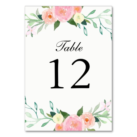 ワイルドフラワーの結婚水彩表カード テーブルナンバー (正面)
