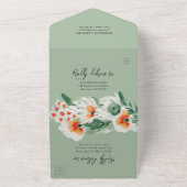 ワイルドフラワーの緑とオレンジの花卉植物写真 オールインワン招待状 (外側)