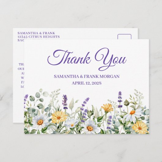 ワイルドフラワーの縁ど水色お願い ポストカード (正面/裏面)