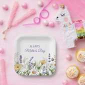 ワイルドフラワーの縁ど水色ハッピーマザーズデイ ペーパープレート (パーティー)