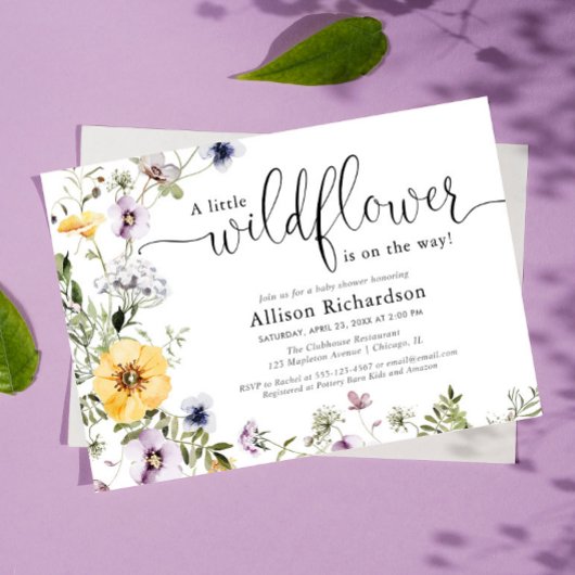 ワイルドフラワーの繊細なフローラ春ベビースシャワー 招待状