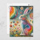 ワイルドフラワーの美しいうさぎ ポストカード (正面/裏面)