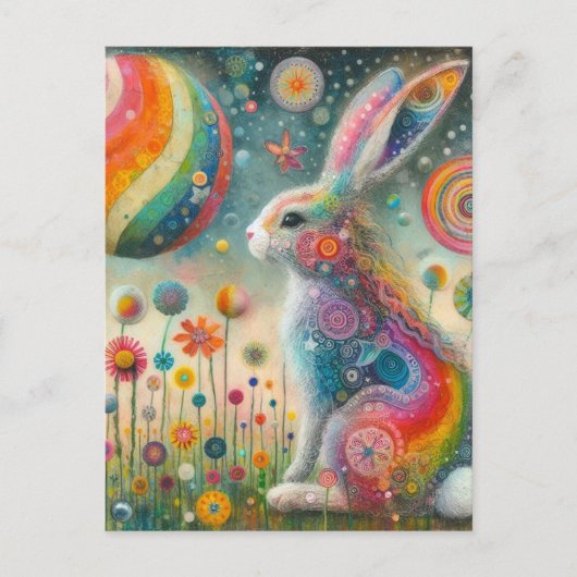 ワイルドフラワーの美しいうさぎ ポストカード (正面)