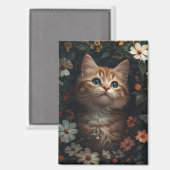 ワイルドフラワーの美しいオレンジ色の子猫 マグネット (正面/裏面)