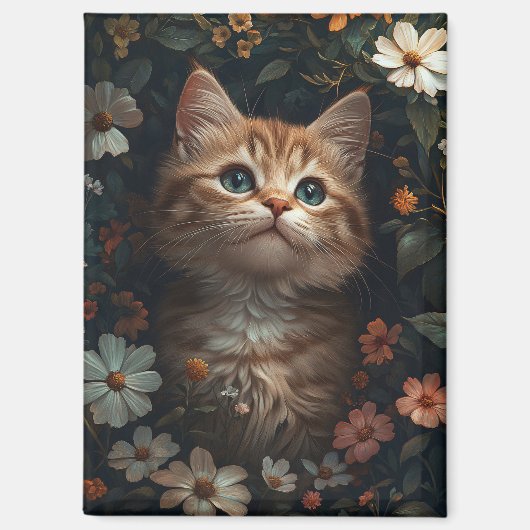 ワイルドフラワーの美しいオレンジ色の子猫 マグネット (正面)