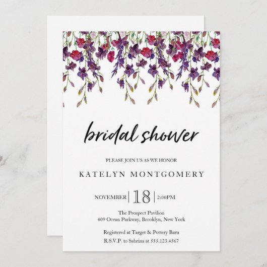 ワイルドフラワーの美しいブライダルシャワー招待状 招待状 (正面/裏面)