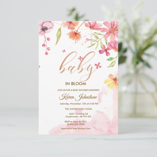 ワイルドフラワーの自然な花ざかりのフレーム招待状 赤ちゃんのお祝い 招待状 (スタンド正面)
