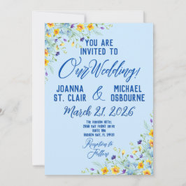 ワイルドフラワーの至福 青い背景に美しい花々 招待状