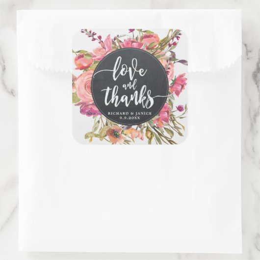 ワイルドフラワーの花の愛とありがとのシール結婚式 スクエアシール (バッグ)
