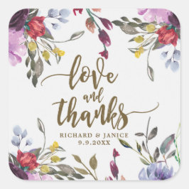 ワイルドフラワーの花の愛とありがとのシール結婚式 スクエアシール