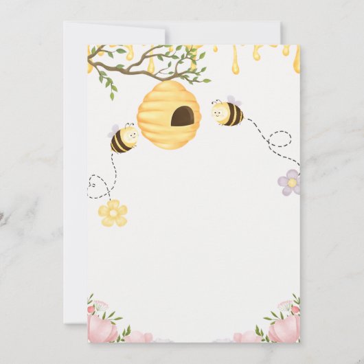 ワイルドフラワーの花の水彩画の蜂 招待状 (裏面)