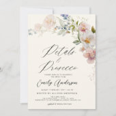 ワイルドフラワーの花びらとプロセッコのブライズシャワー 招待状 (正面)