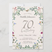 ワイルドフラワーの花を添えたエレガントな70歳の誕生日パーティー 招待状 (正面)