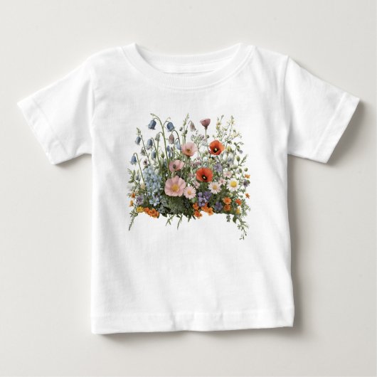 ワイルドフラワーの花園の花 ベビーTシャツ (正面)