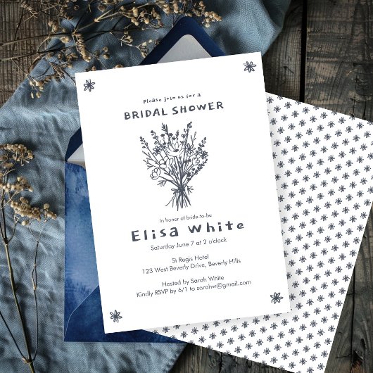 ワイルドフラワーの花束　ラスティックで幻想的なブライダルシャワー 招待状