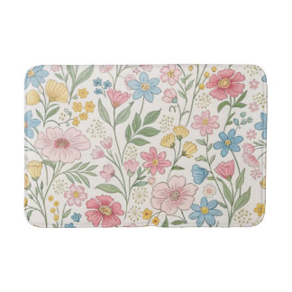 ワイルドフラワーの花柄の夏のパターン バスマット