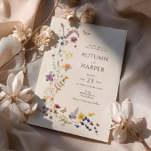 ワイルドフラワーの花模様結婚写真のエレガントボホ 招待状