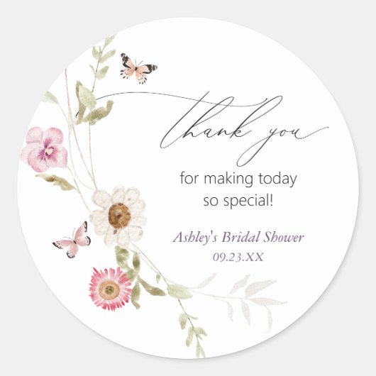 ワイルドフラワーの花畑のリース ブライダルシャワー ラウンドシール (正面)