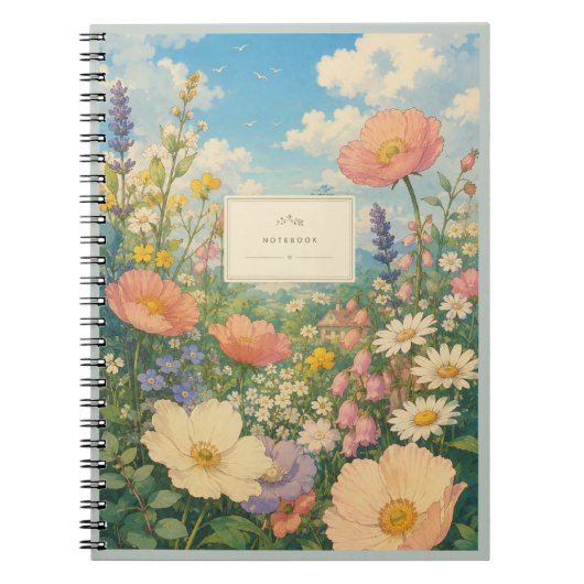 ワイルドフラワーの草原のカントリーハウスノート ノートブック (正面)
