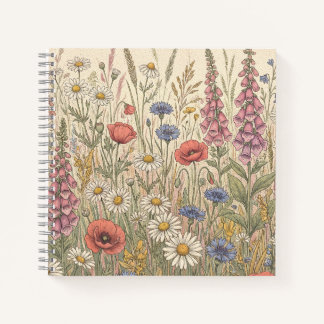 ワイルドフラワーの草原の点描パターン ノートブック