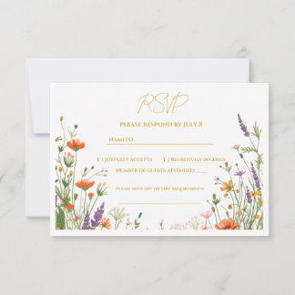 ワイルドフラワーの草原の花嫁の結婚式RSVP 出欠カード