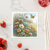 ワイルドフラワーの草原の蝶の庭 スタンダードカクテルナプキン (インサイチュ)
