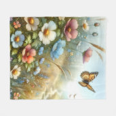 ワイルドフラワーの草原の蝶の庭 フリースブランケット (正面(横))