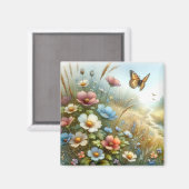 ワイルドフラワーの草原の蝶の庭 マグネット (正面/裏面)