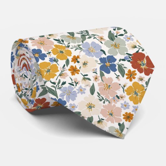 ワイルドフラワーの草原ボホパターン ネクタイ (ロール)