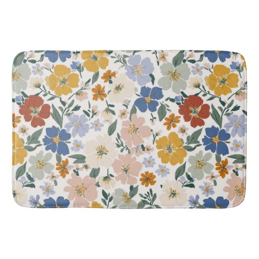 ワイルドフラワーの草原ボホパターン バスマット (正面)