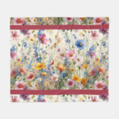ワイルドフラワーの草原 ピンク、赤、黄色、紫、青 フリースブランケット (正面(横))