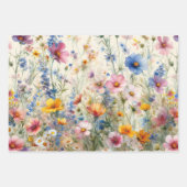 ワイルドフラワーの草原 ピンク、赤、黄色、紫、青 ラッピングペーパーシート (正面)