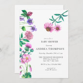 ワイルドフラワーの草原 | プレーリー | パープルベイビーシャワー 招待状 (正面/裏面)