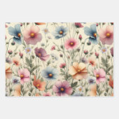 ワイルドフラワーの草原 ベージュの背景 ラッピングペーパーシート (正面3)