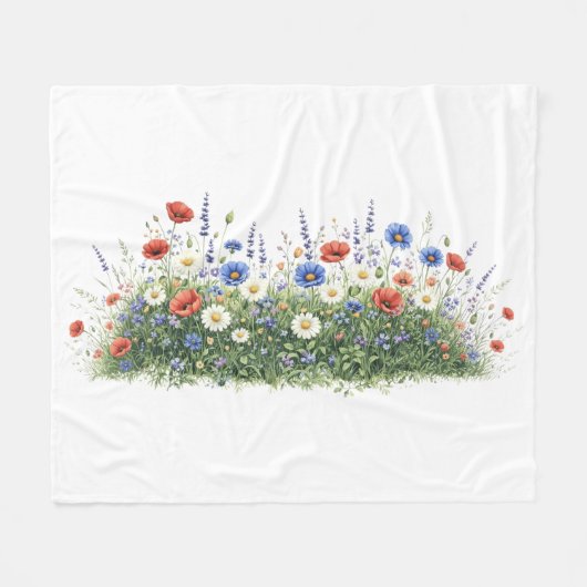 ワイルドフラワーの草原 植物園の花 フリースブランケット (正面(横))
