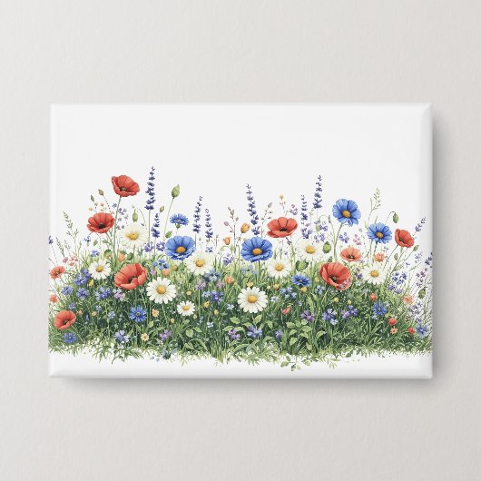 ワイルドフラワーの草原　植物園の花 缶バッジ (正面)