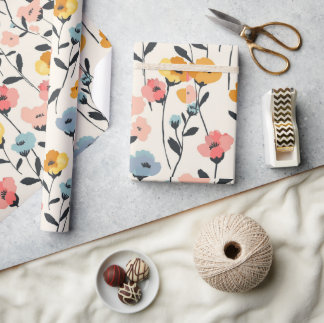 ワイルドフラワーの草原,水彩ボヘミアンワイルドフラワー,事前準備 ラッピングペーパー