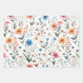 ワイルドフラワーの草原 白、緑、青 ラッピングペーパーシート (正面2)