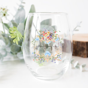 ワイルドフラワーの草原 花のウェディングクレスト ステムなしワイングラス