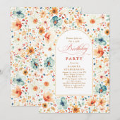 ワイルドフラワーの草原 花のエレガントな庭園 お誕生日おめでとう 招待状 (正面/裏面)