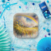 ワイルドフラワーの草地に水色の虹 ペーパープレート (パーティー)