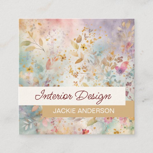ワイルドフラワーの葉の紫の琥珀の水色 スクエア名刺 (正面)
