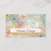 ワイルドフラワーの葉グリーンフローラ水色 名刺 (正面)