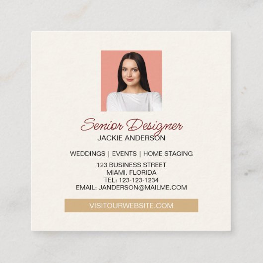 ワイルドフラワーの葉ピンク青の水色 スクエア名刺 (裏面)