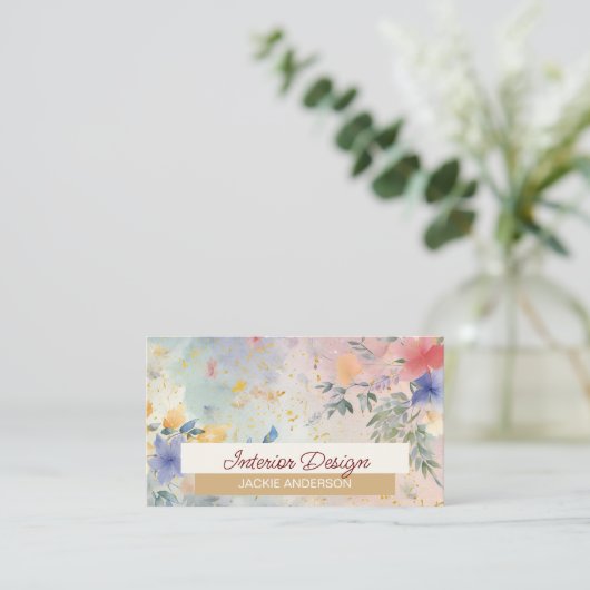 ワイルドフラワーの葉ブルーブルゴーニュの水色 名刺 (スタンド正面)