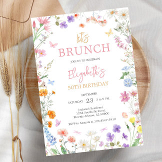 ワイルドフラワーの誕生日パーティー招待状 Let's Brunch 招待状