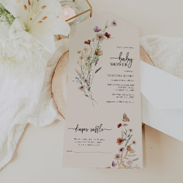 ワイルドフラワーの赤ちゃんシャワーすべて一つの招待状 オールインワン招待状