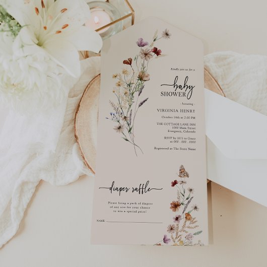 ワイルドフラワーの赤ちゃんシャワーすべて一つの招待状 オールインワン招待状
