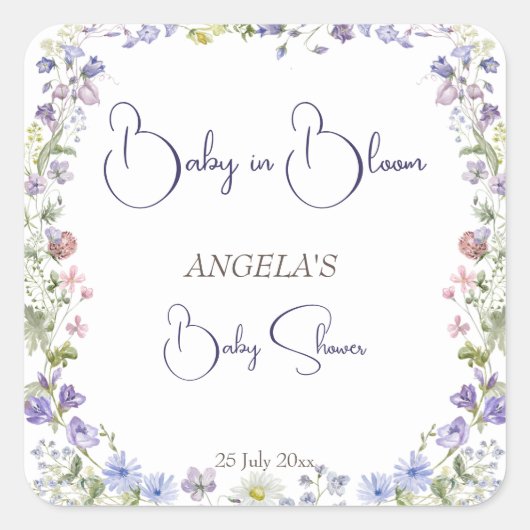 ワイルドフラワーの赤ちゃんシャワーboho花好き スクエアシール (正面)