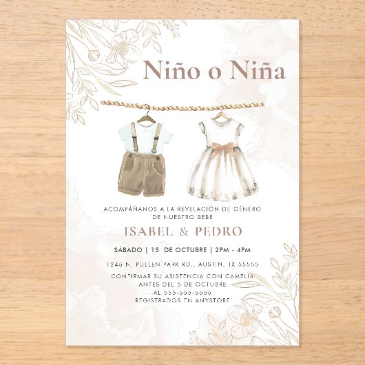 ワイルドフラワーの赤んスペインの坊の服の性別が表示 アクリル招待状 (正面)